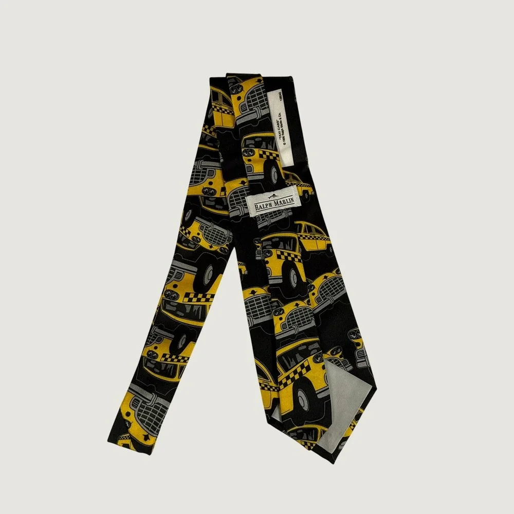 Vintage Ralph Marlin Taxi Cabs Necktie 1996 Yellow Cab Novelty Tie Made USA